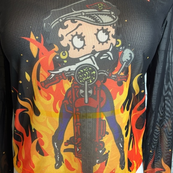Betty Boop See Through Mesh Crop Top XL Goth Rocker Sexy Dark Princess Bikercore - Picture 6 of 15